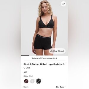 Lululemon Stretch Cotton Ribbed Logo Bralette Large